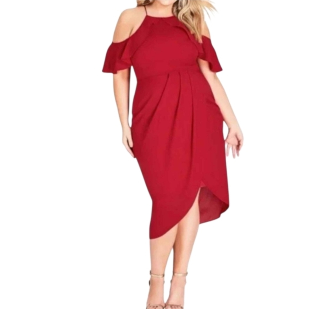 CITY CHIC Cold Shoulder Ruffle Layered Dress Love Siren‎ Red plus size 20 new!